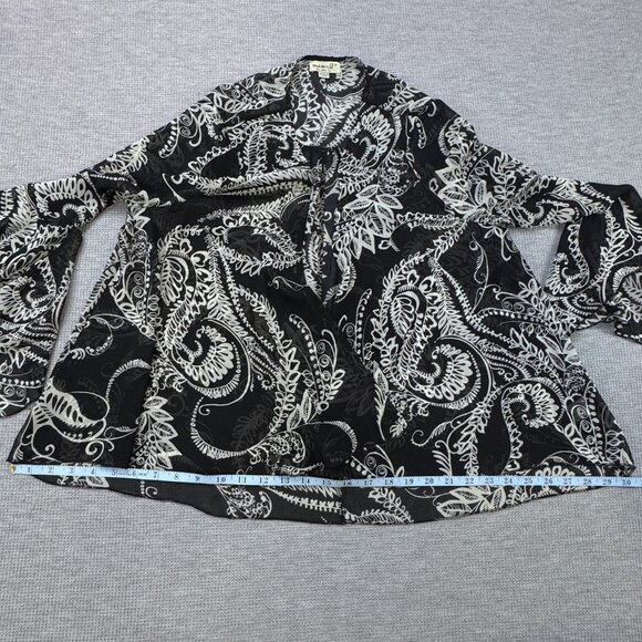 One World Womens Kimono Jacket Black White Paisley Chiffon Boho Flared Sleeve S - Picture 13 of 16